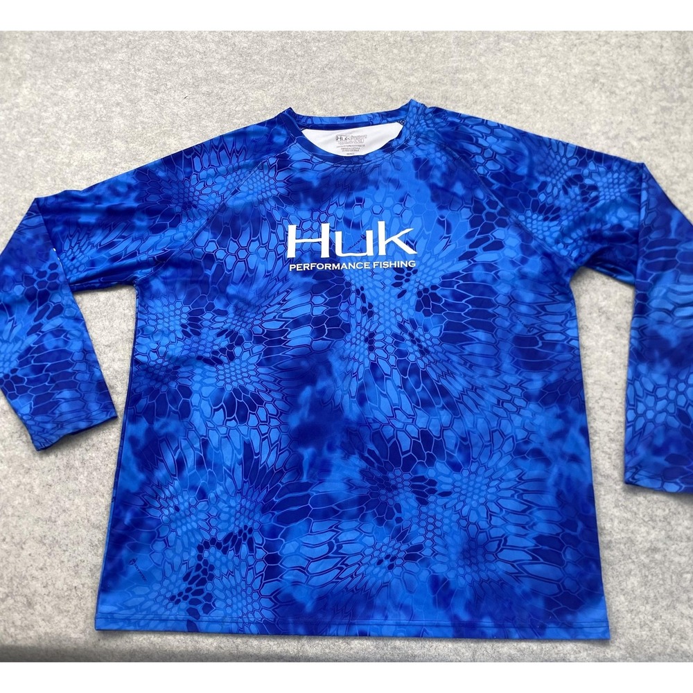 Huk Shirt Mens 2XL Blue Camo Long Sleeve Huk Performance Fishing Sun Protection